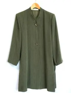 ヴィンテージ ロングコート レトロ ノーカラー 薄手 アウター 日本製 グリーン