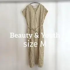 BEAUTY＆YOUTH ストライプ ノースリーブ シャツワンピース M 黄色
