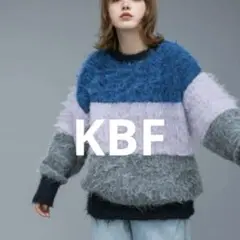 KBF✨フワフワ　切り替えニット　セーター 青・紫・グレー　マルチボーダー