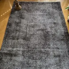 118×207レアダークグレイ　オーバーダイ　メダリオン　トルコヴィンテージラグ