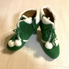 緑色スエードファーブーツ 8cmヒール☆クリスマス