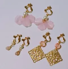 お花のマスクチャーム ピアス イヤリング 薔薇 桜2点セット