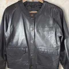 ライダースジャケット ラムレザー　XL 黒 ノーカラー イタリア製