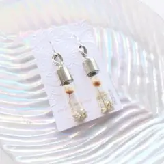 3点目半額❁⃘*.゜ ドライフラワーのシルバーピアス ホワイトベージュ