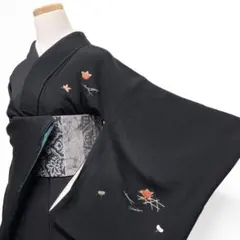 付け下げ 身丈154 ちりめん 刺繍 金駒刺繍 橘 梅花 松葉 着物 053b 