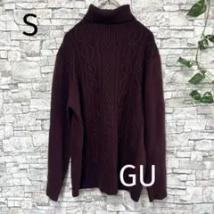 【GU】ケーブルタートルネックセーター パープル Sサイズ セール割り