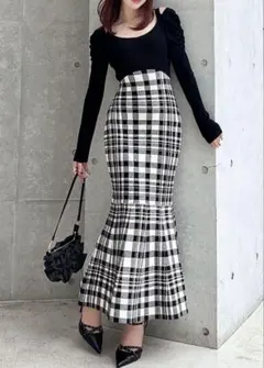 【リゼクシー】ショルダーオープンマーメイドニットワンピース