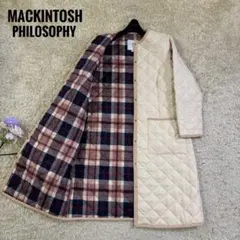 美品　別注　マッキントッシュ　チェック柄　ノーカラー　キルティング　コート　36