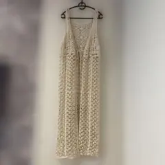 ロングジレ　ロングベスト　アイボリー　Lサイズ