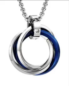 3連 リング ネックレス ステンレス ブルー アクセサリーメンズ チェーン