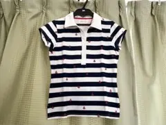 トミーガール 白 紺 ボーダー マリン風 半袖 ポロシャツ