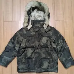 130 ユニクロ 迷彩柄 ダウンジャケット アウター 上着 ファー フード付き