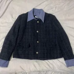 SHEIN ネイビー ツイード チェック ジャケット