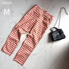 ユニクロ【M】新品 未使用♡クロップドレギンスパンツ♡レギパン♡赤♡チェック♡