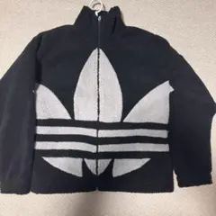 アディダス★ビッグ トレフォイルロゴ ボア シェルパジャケット 黒 XL O