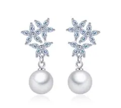 高品質ピアスジルコニアお花フラワーパールウェディングブライダルアクセサリー