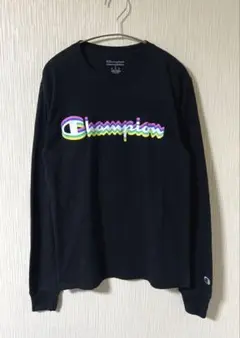 US古着 Champion マルチカラー スクリプトロゴ 長袖カットソー 丸胴