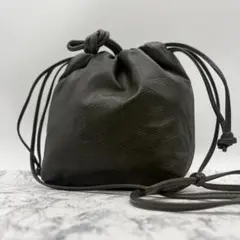 希少✨ ロエベ 巾着 ショルダーバッグ アナグラム レザー ダークグリーン