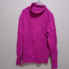 ピンク タートルネック 長袖ニット