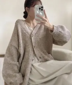 RANAN カラーオーバーニットカーディガン ベージュ