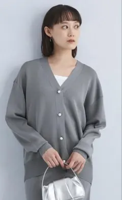 green label relaxingパフニットカーディガン　グレー