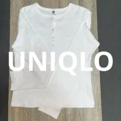 ホワイト 長袖 Tシャツ ボタン付き