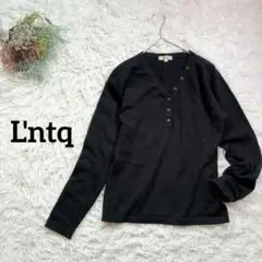 【L'ntq】ニットカットソー　カシミヤセーター　ブラック　Vネック　シンプル