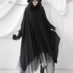 モード系 ロングシャツ アシンメトリー 大きいサイズ 日焼け対策 黒 ゆったり