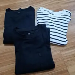 キッズ　ユニクロ　トップス　ロングTシャツ　黒　ボーダー柄　140㎝　まとめ売り