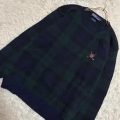 Pole by Ralph Lauren チェック柄ニット ネイビー L 上品