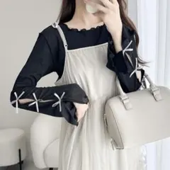 mily bilet 袖リボンスラブシアージャガードプルオーバー