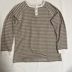 ペアマノン 茶色と白のストライプ 長袖カットソー