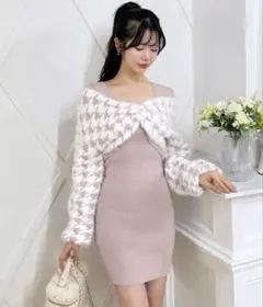 2way千鳥シャギーアンサンブルニットミニワンピース