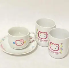 新品平成レトロ HELLO KITTYハローキティ カップ＆ソーサー湯呑みセット