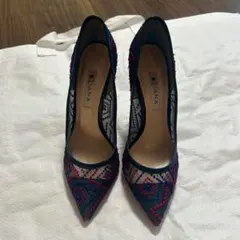 DIANA ハイヒール 23cm 青・赤刺繍