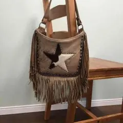 牛革フリンジ バッグ スタッズ＆カウファー付き