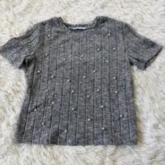 ZARA ザラ グレー 半袖ニット パール装飾
