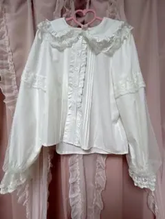 新品 ロリータ 長袖 ブラウス ホワイト 白 レース かわいい フリル