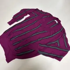 ★ビューティー&ユース★紫とグレーのストライプ Vネック長袖ニット