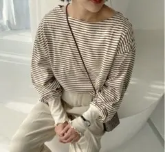 JUMELLE ストライプ 長袖トップス ベージュ/ホワイト　ブラウン