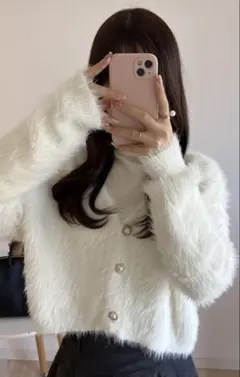 GRL ショート丈パールボタンシャギーニットカーディガン ［Kz114a］