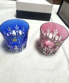 未使用 HOYA CRYSTAL 青被せ切子 ロックグラス 5個セット 元箱付き