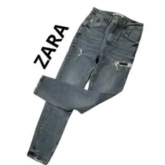 ZARA 　ザラ　デニム　Ｇパン　ダメージ　クラッシュ　リップドデニム