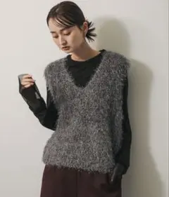 SENSE OF PLACE モールフェザー ニットベスト チャコールグレー