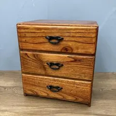 E-3 昭和レトロ 木製 小引き出し 3段 卓上収納 アンティーク調 小物入れ