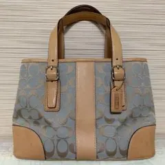 COACH コーチ　ハンドバッグ　ベージュ グレー　キャンバス レザー 革