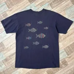 anvil Tシャツ エンゼルフィッシュ 魚 両面プリント ネイビー L USA