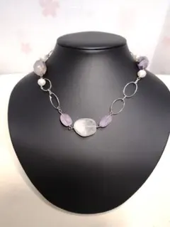 アメジスト、淡水パール、ローズクォーツネックレス 42cm