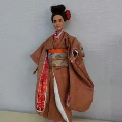 バービー　柿色の着物と帯の和装衣装5点セット　No.103