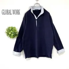 GLOBAL WORK 【Ｌ】長袖トップス　シャツ風　ストライプデザイン　紺